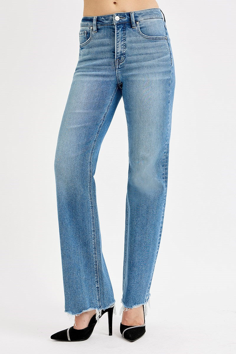 Raw Hem Wide Leg Denim- Medium Wash