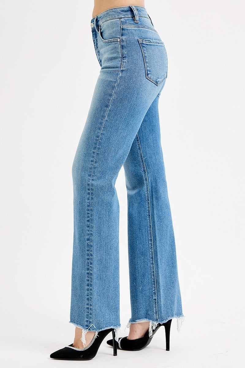 Raw Hem Wide Leg Denim- Medium Wash