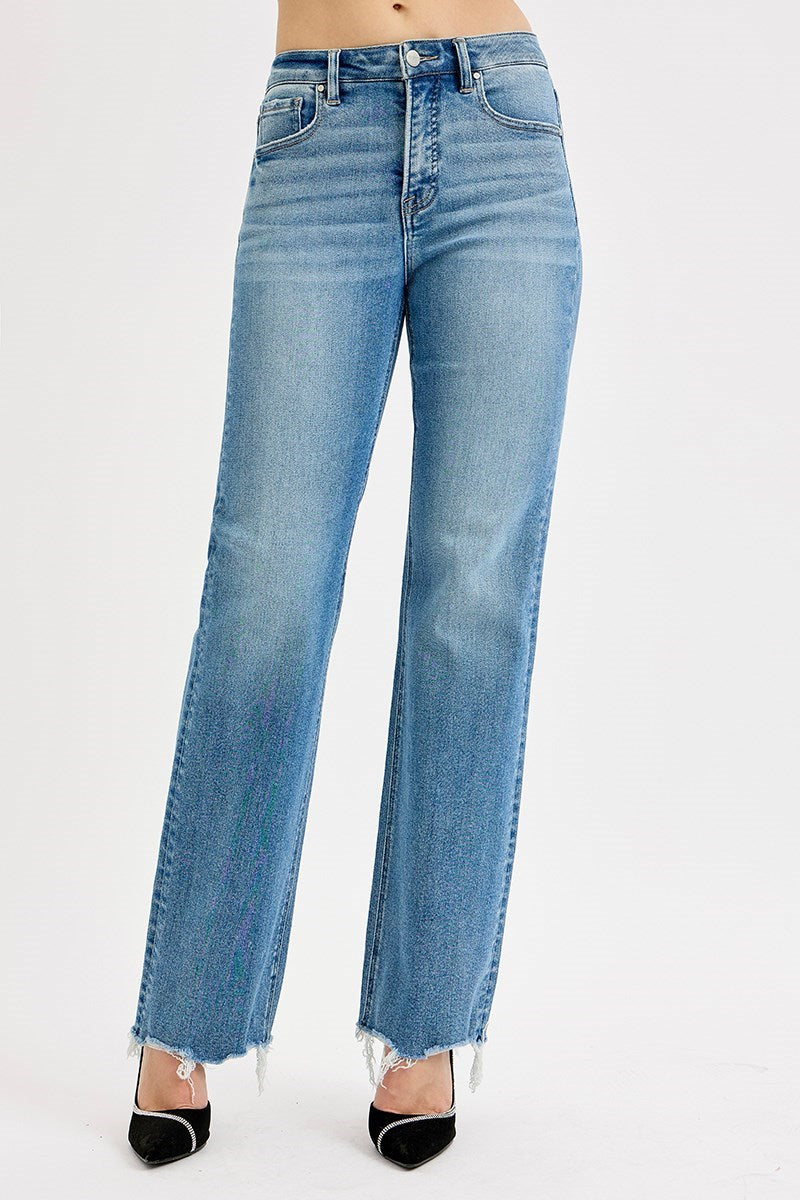 Raw Hem Wide Leg Denim- Medium Wash