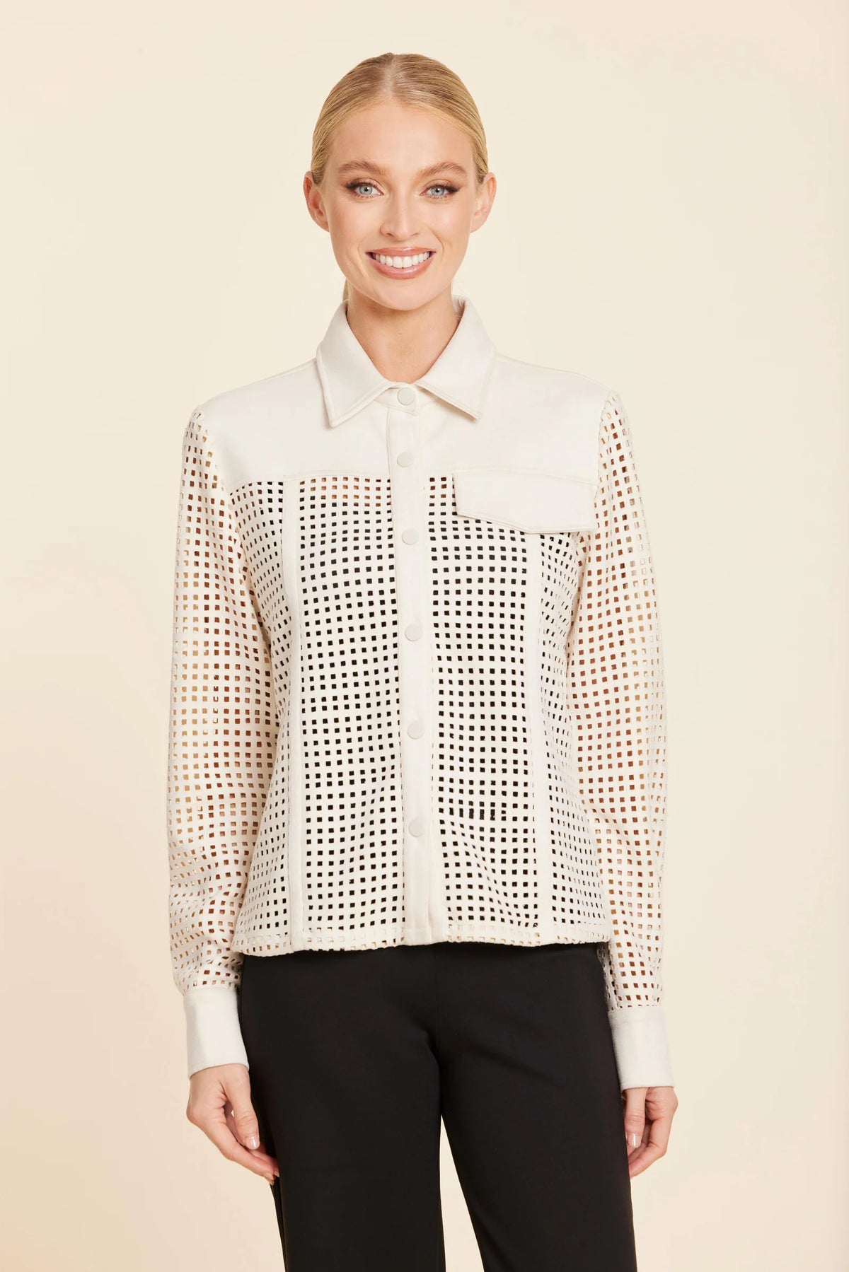 Faux Suede Lattice Cut Out Shirt/Jacket