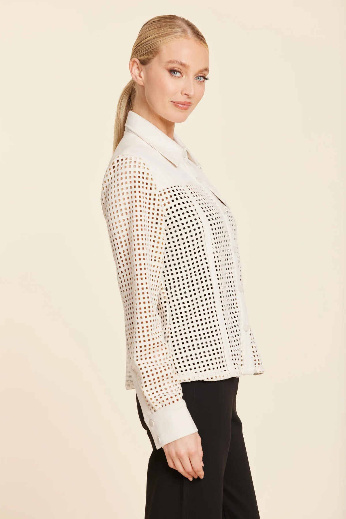 Faux Suede Lattice Cut Out Shirt/Jacket