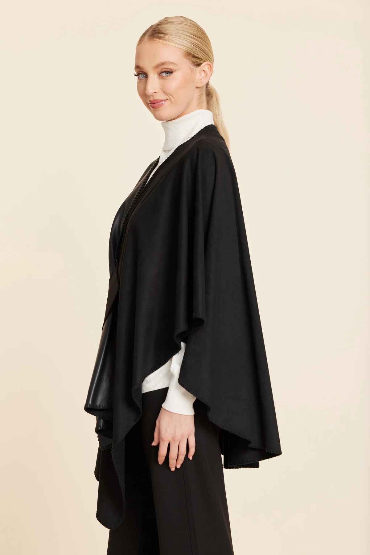 Leather/Suede Whipstitch Wrap-Black