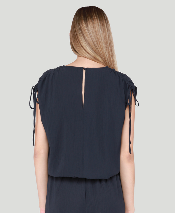 Dex Drawstring Shoulder Top-Navy