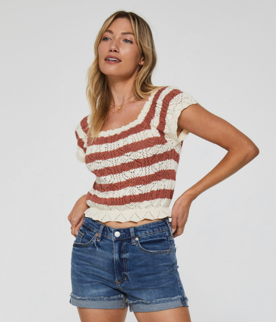 AL Striped Crochet Top-Crm/Adb