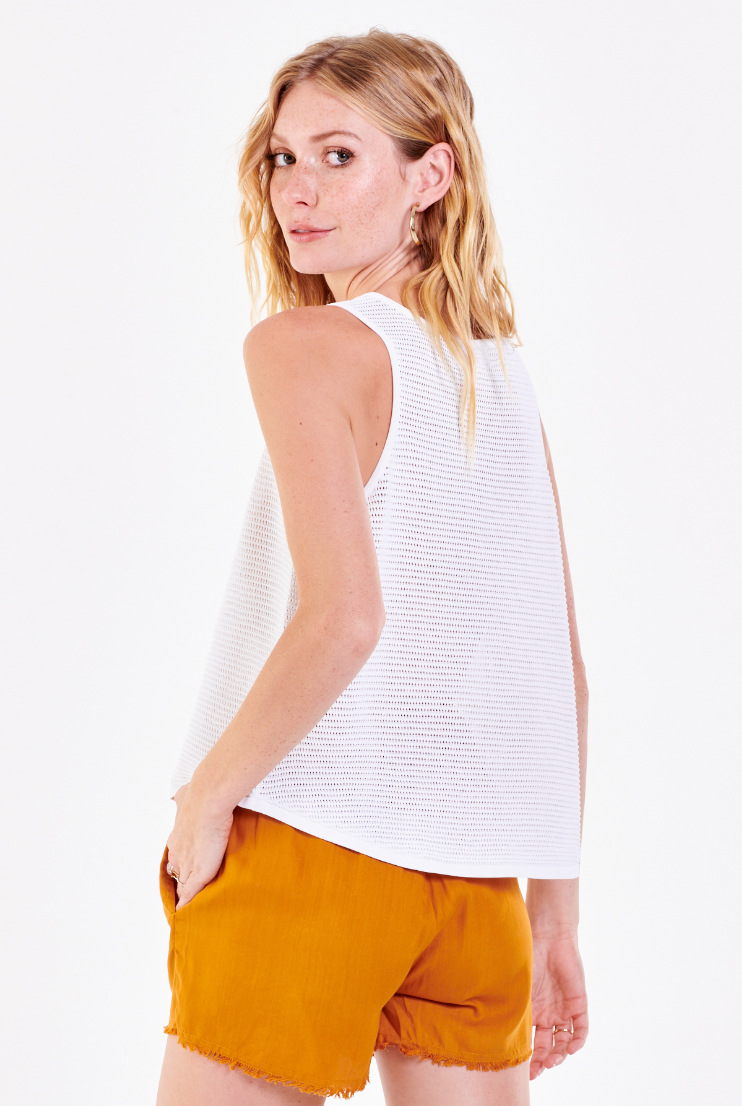 DJ Willa Open Knit Tank-White