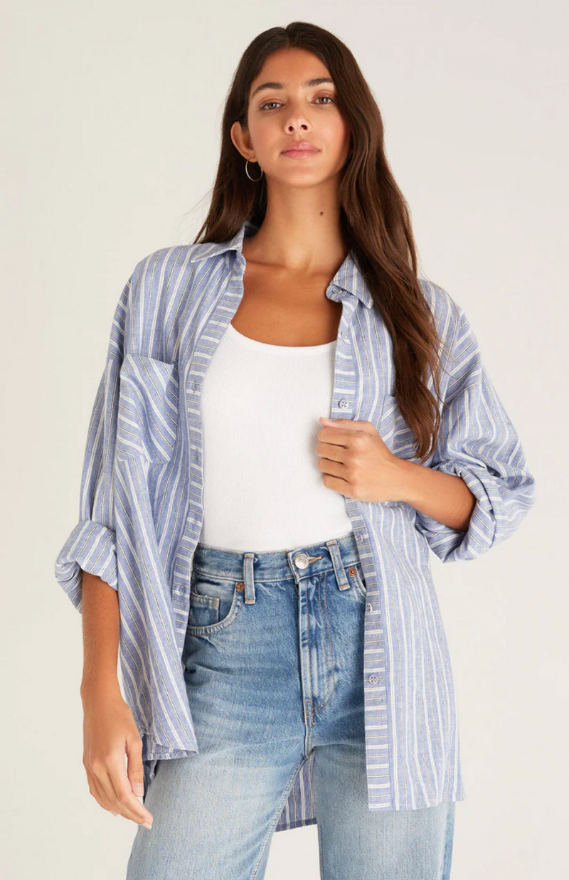 Zsup Striped Button up-Blue