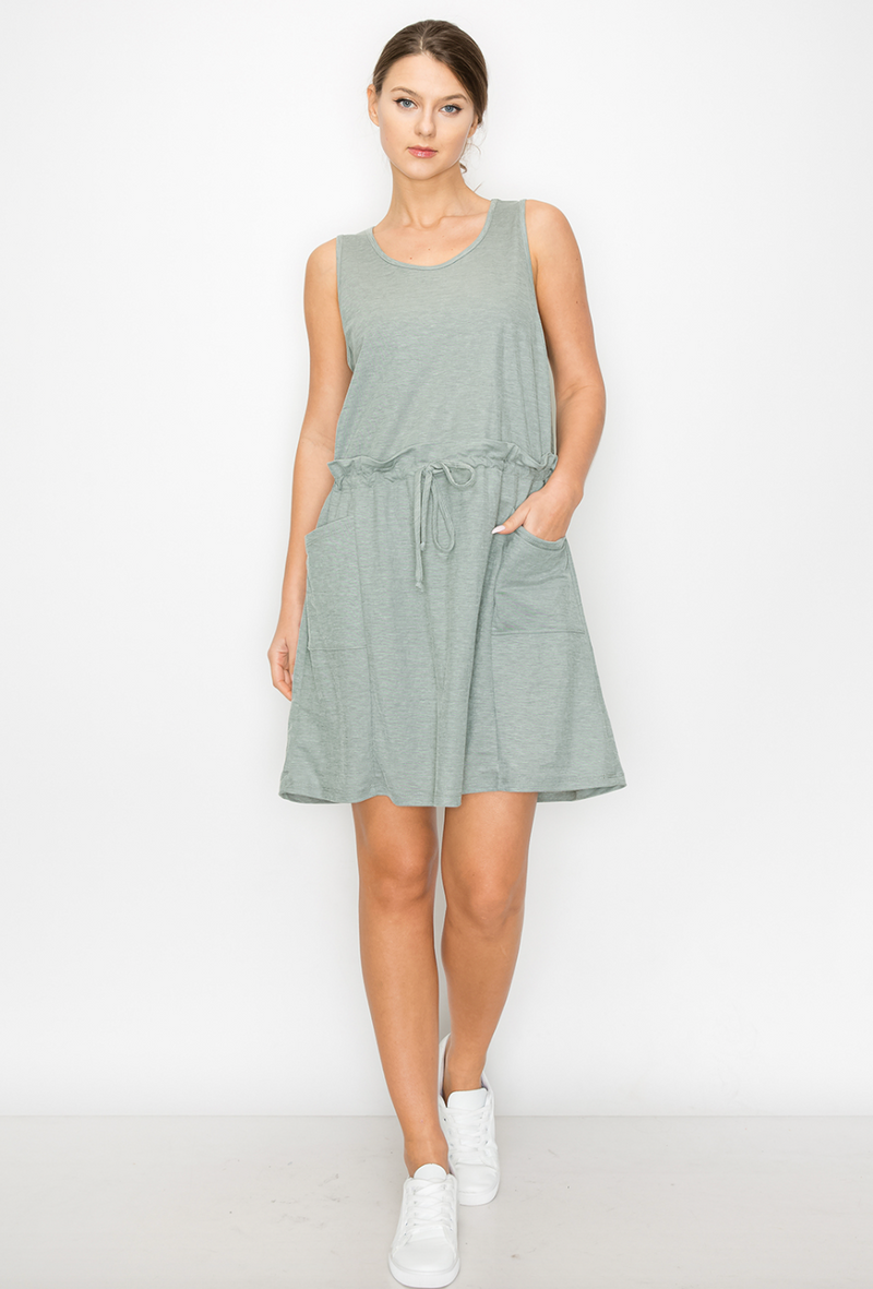 CN Drawstring/Pocket Dress-Grn