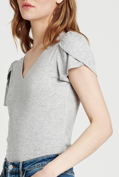 AL Tulip Sleeve V-Neck Tee-H.Gry