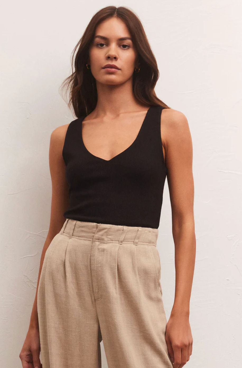 トップス no collar deep v neck ponte tops OGL Icy Ponte Flap Collar Surplice Sleeveless Top with