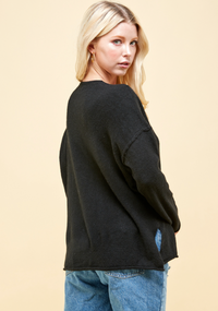 PIN Side slit Sweater-Black