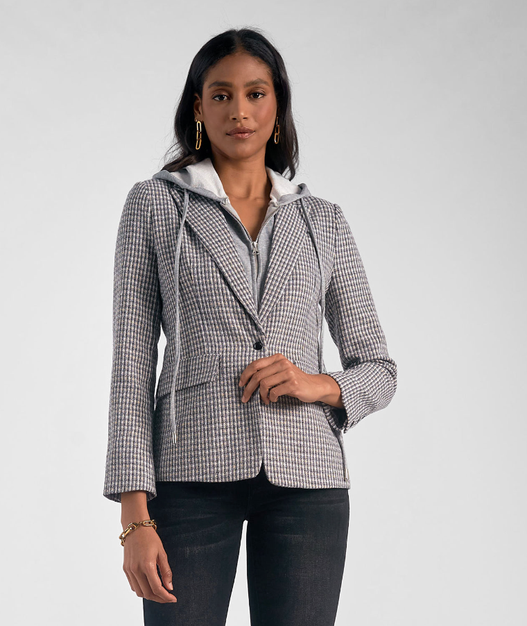 ELN Plaid Blazer w/Hoodie