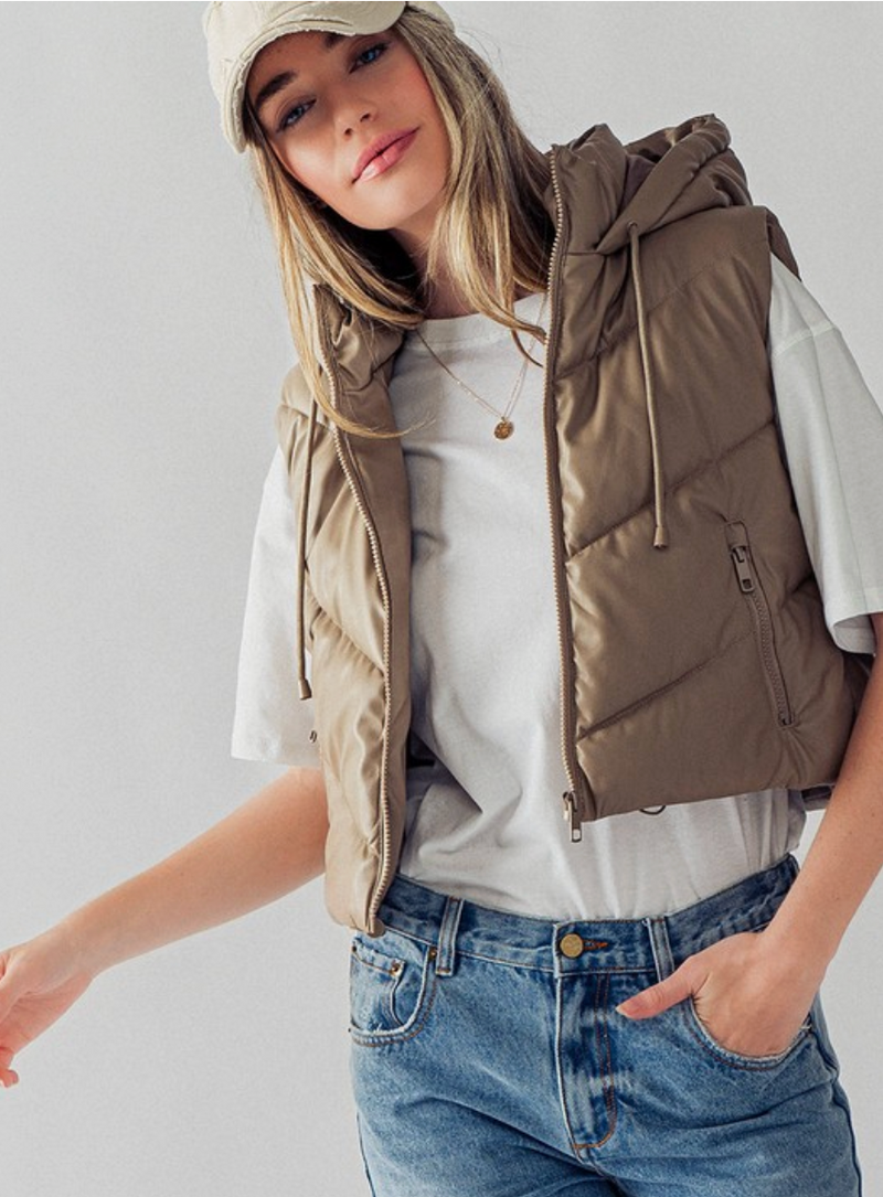 UD Faux Leather Hooded Vest