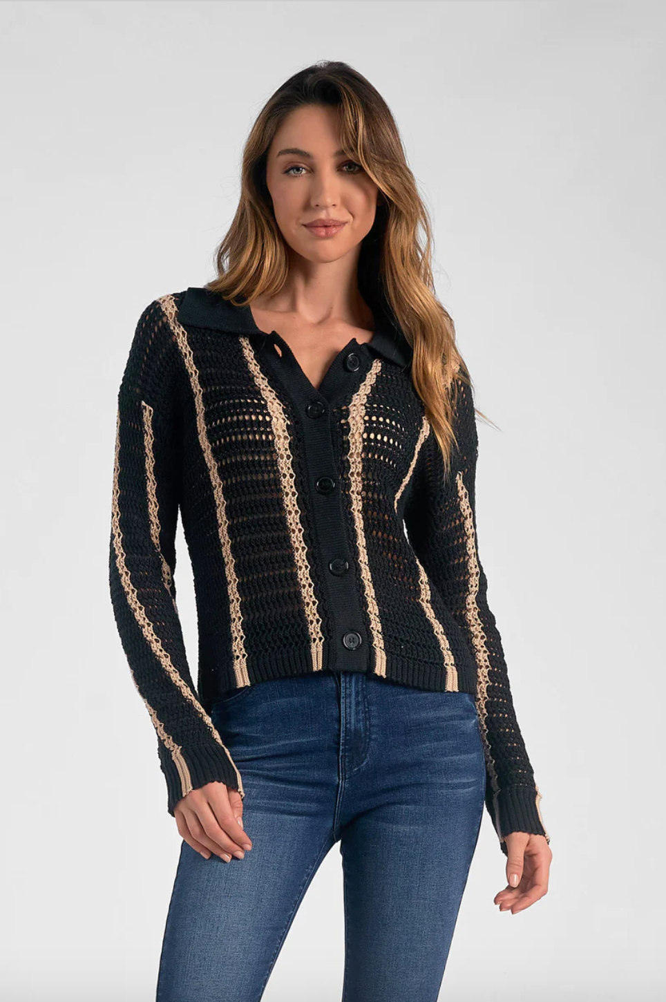 ELN Striped B-down Sweater