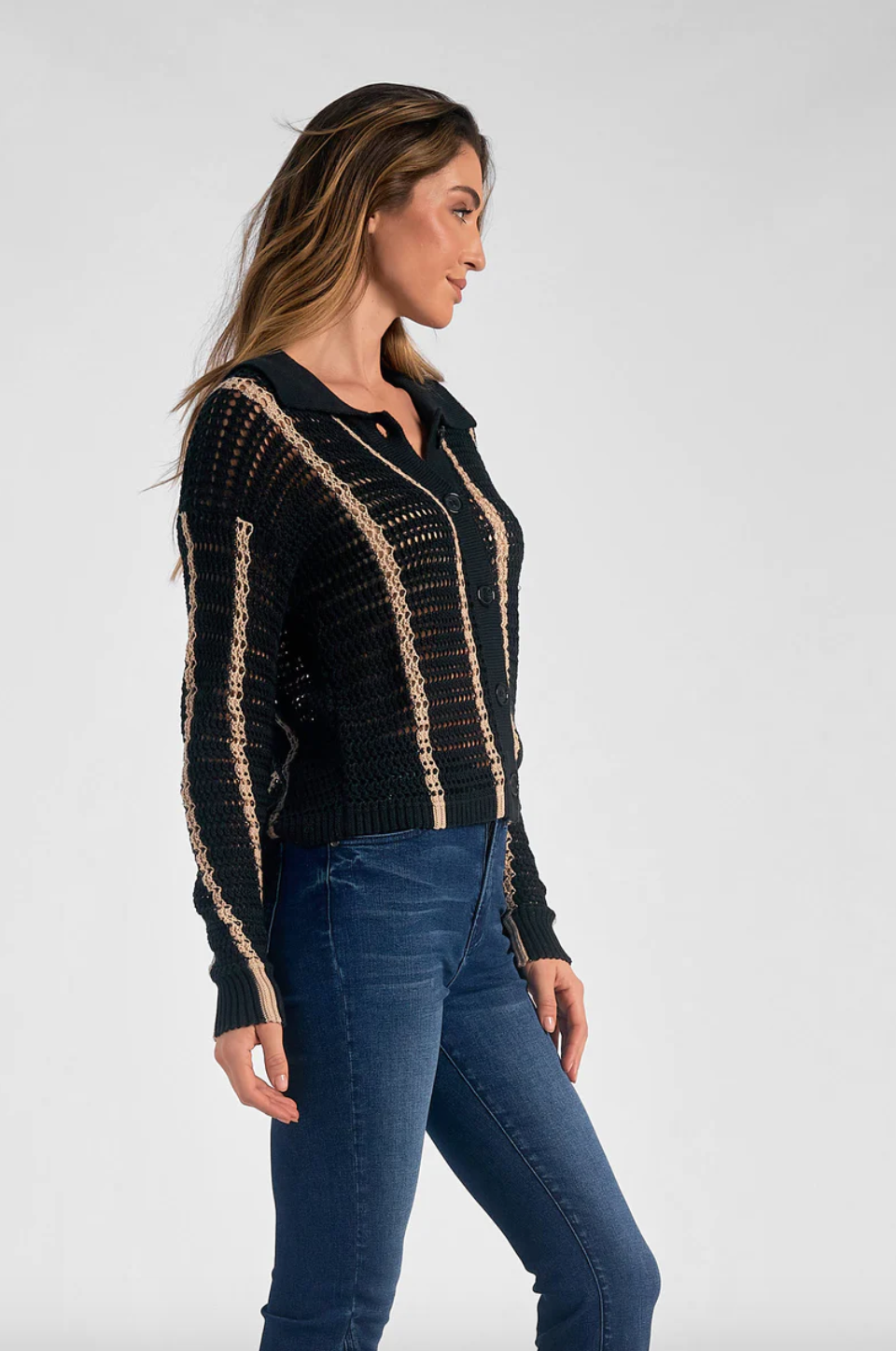 ELN Striped B-down Sweater