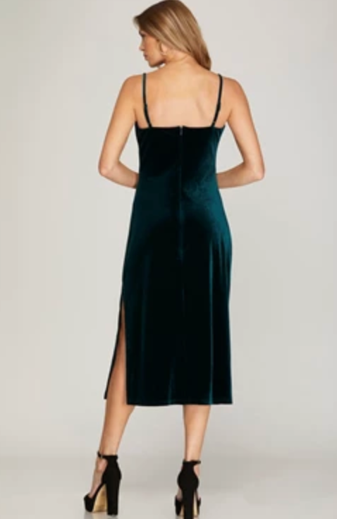 S+S Velvet Slip Dress-Green