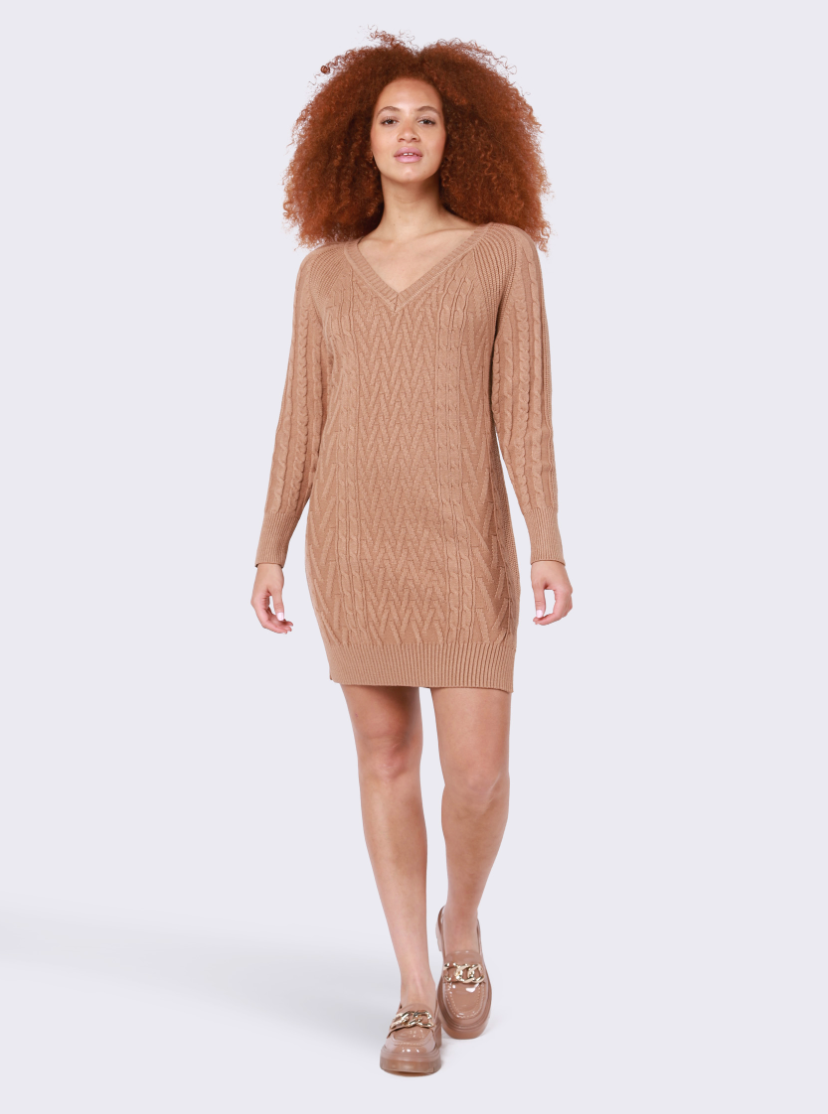 DEX Sweater Dress-Camel