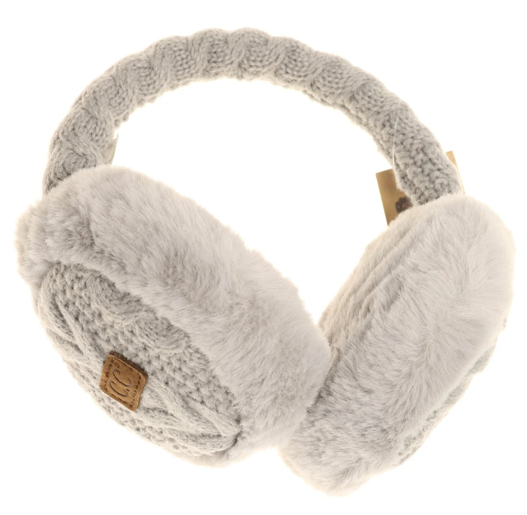 小物 CABLE FUR KNIT EARMUFF Cable Knit Adjustable Earmuffs w/ Faux Fur - 100% Wool