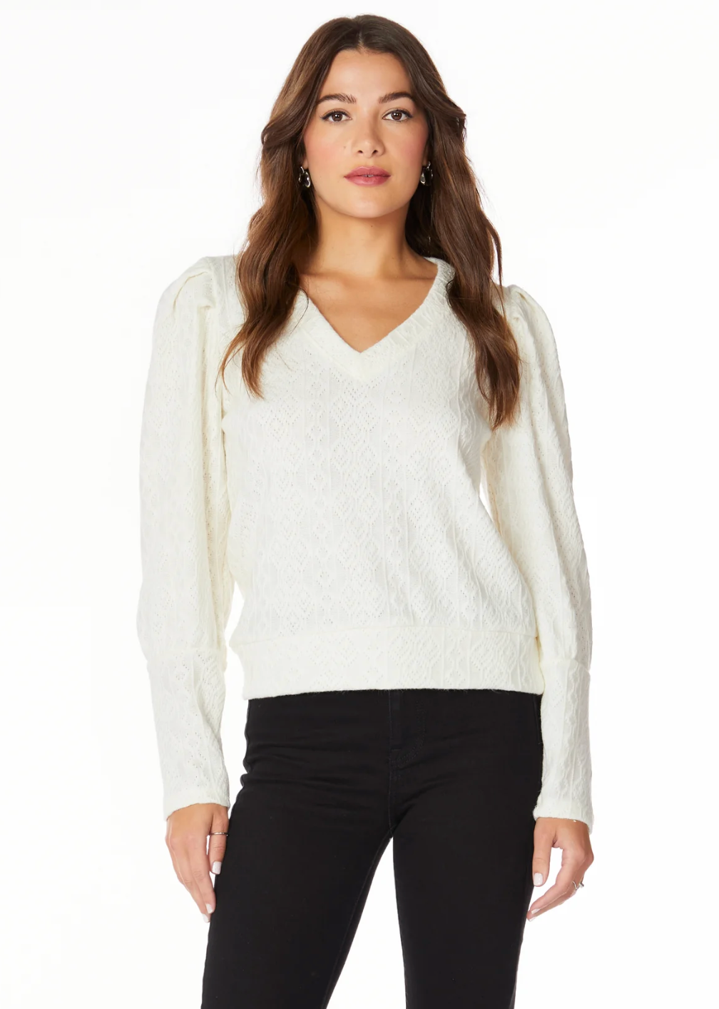 Bobi Pointelle Sweater-Ivory