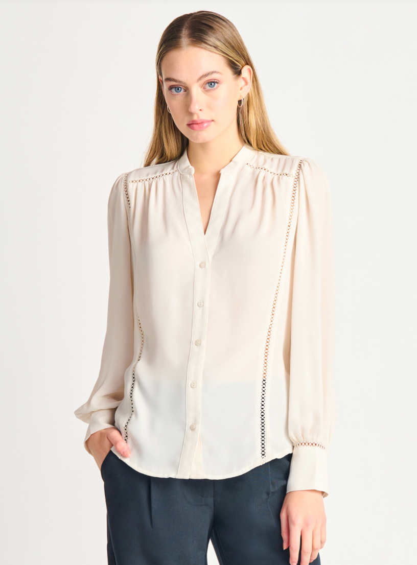 DBT Crochet Insert Blouse-Beige