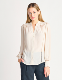 DBT Crochet Insert Blouse-Beige