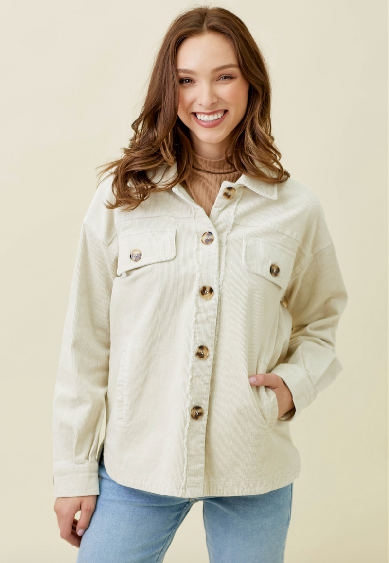 Ivory Shacket Mystree Corduroy Shacket-Ivory 60269 – Style Niche Boutique
