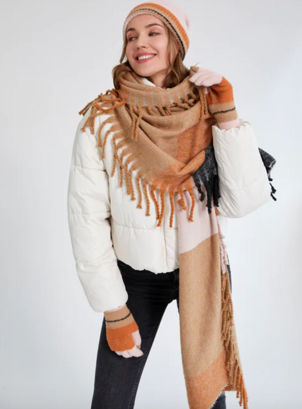 Shir Oblong Scarf-Blk/Tan