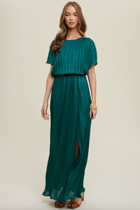 WL Pleated Maxi Dress-Emerald