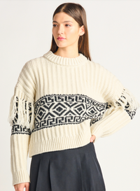 DEX Jacquard Sweater w/Fringe
