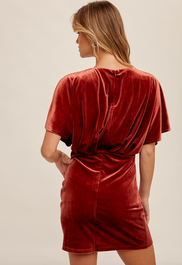 H&T Velvet Dress-Rust