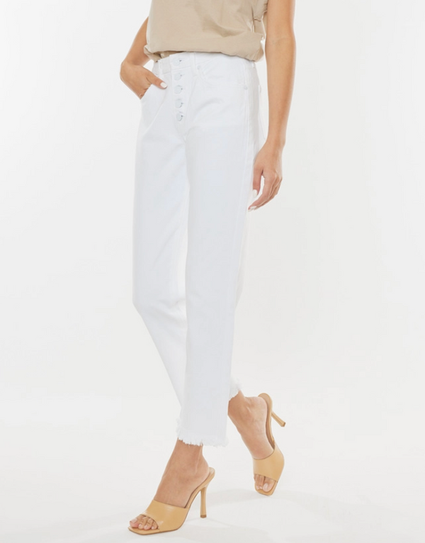 KC Button fly Straight Fray Hem-White