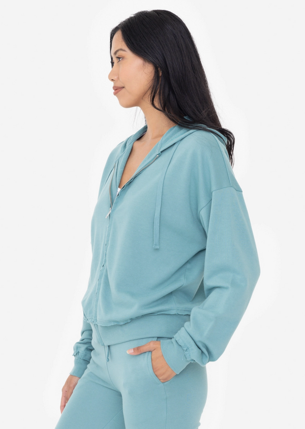 MOB Raw Hem Zip Up Hoodie