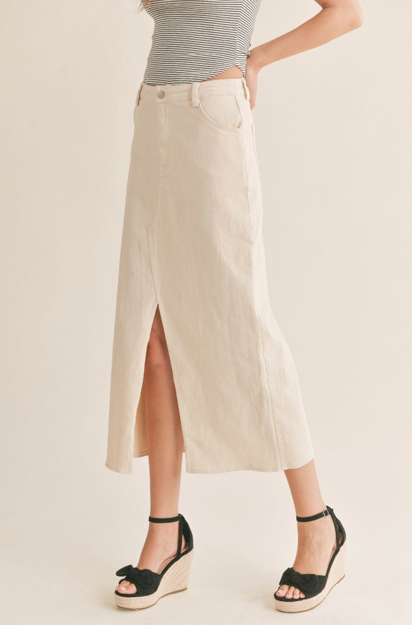 S&S Front Slit Midi Skirt-Ecru