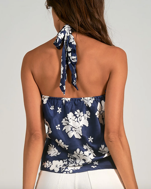ELN Navy Floral Halter Top-Navy
