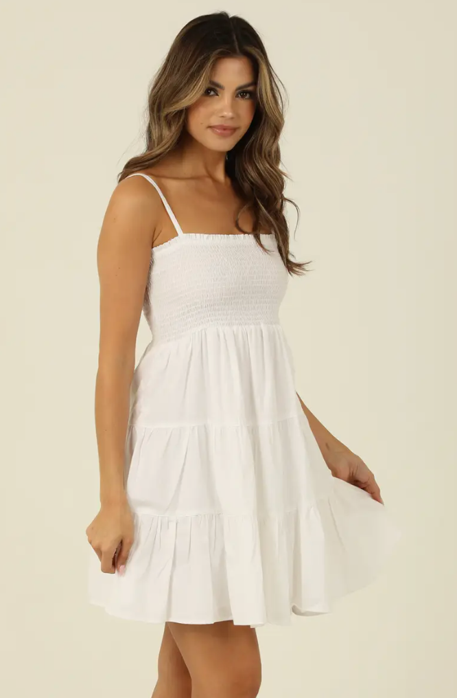 Ang Smocked Tiered Sundress-Wht
