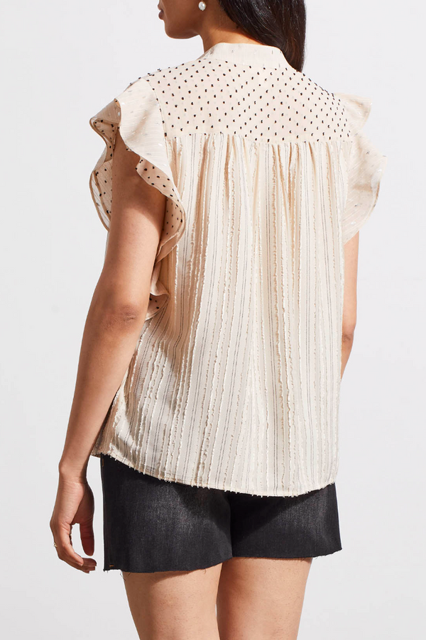 TRBL Mixed Frill Blouse-Beige