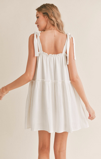 S&S Tie Shoulder Babydoll Dress-Wht