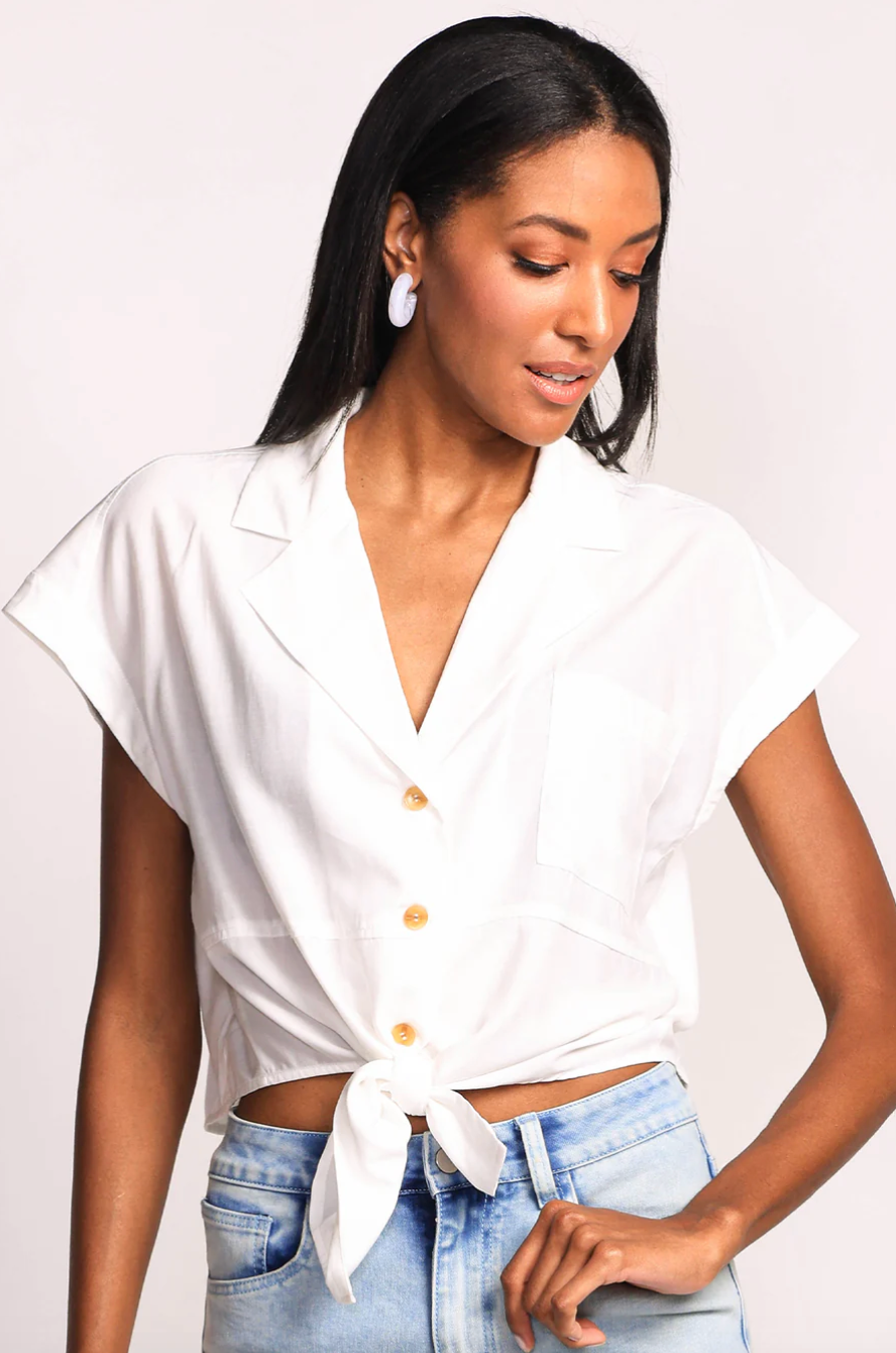PM Tie Front Blouse-White