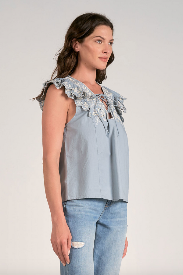 ELN Embroidered Frill Tank