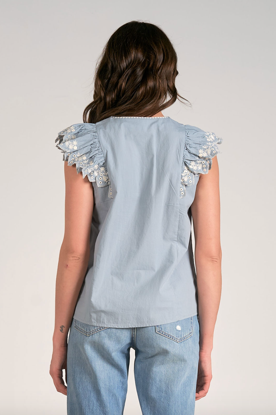 ELN Embroidered Frill Tank