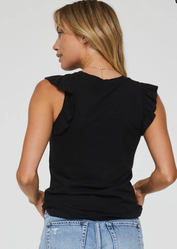 AL Ruffle Trim Tank-Black