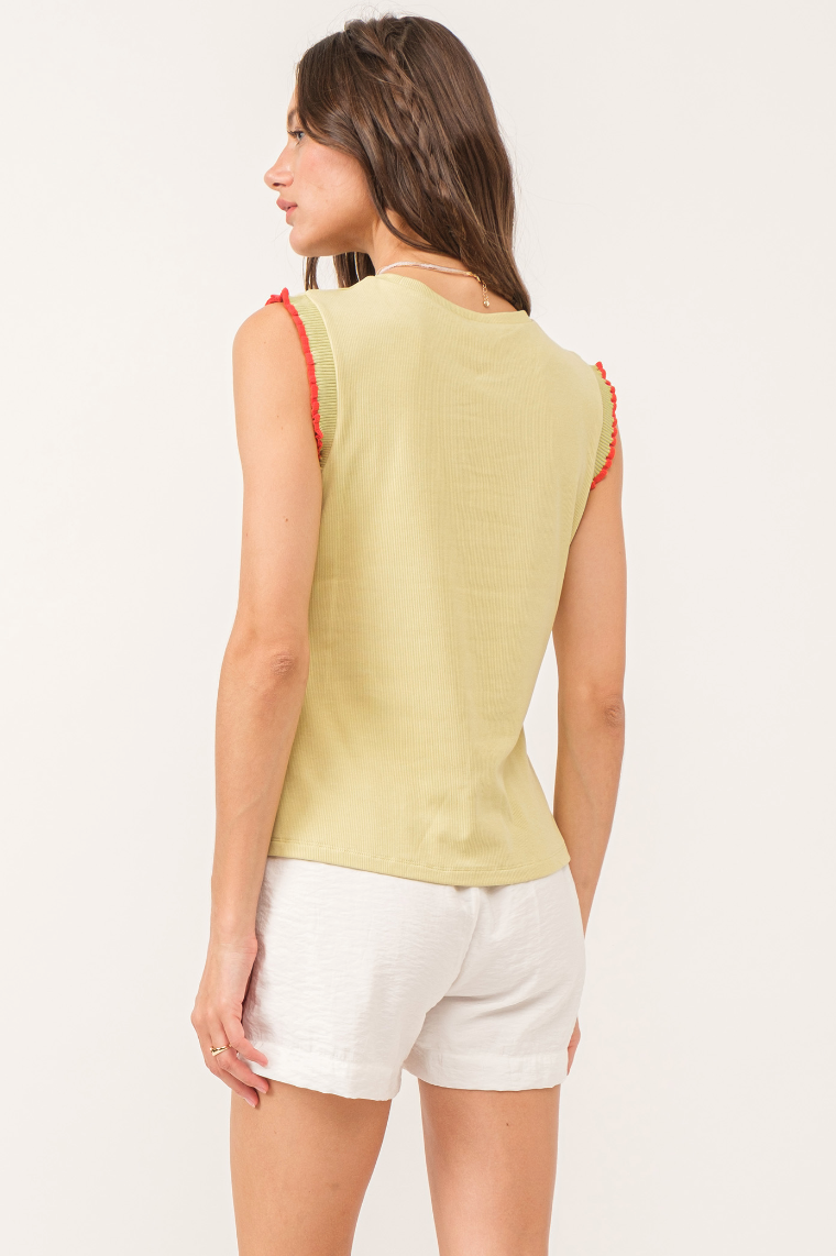 AL Gretchen Rib Ruffle Tank-Pear