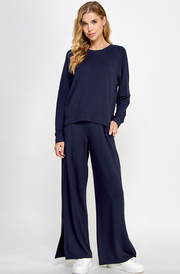 ELL Wide Leg Pant w/Slit-Navy