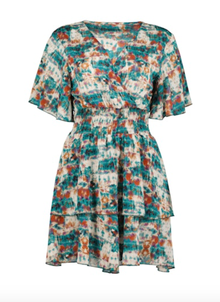 B+Y Printed Tiered Dress-Teal