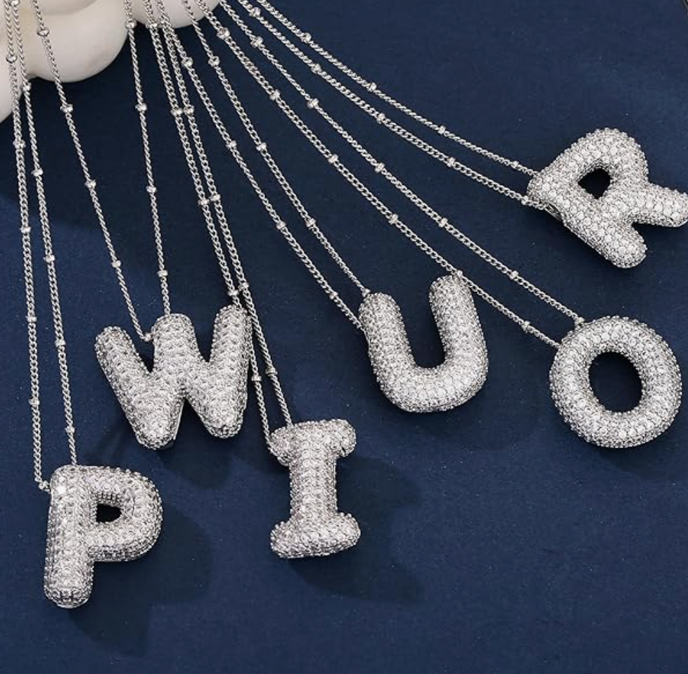 Pave Bubble Letter-Silver