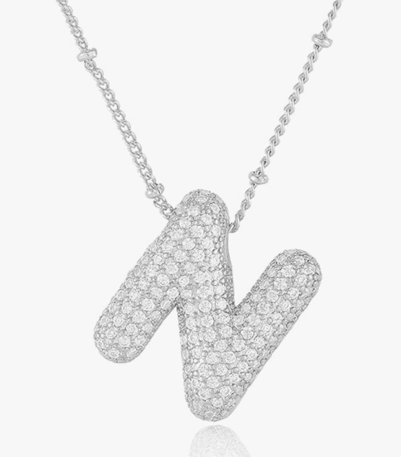 Pave Bubble Letter-Silver