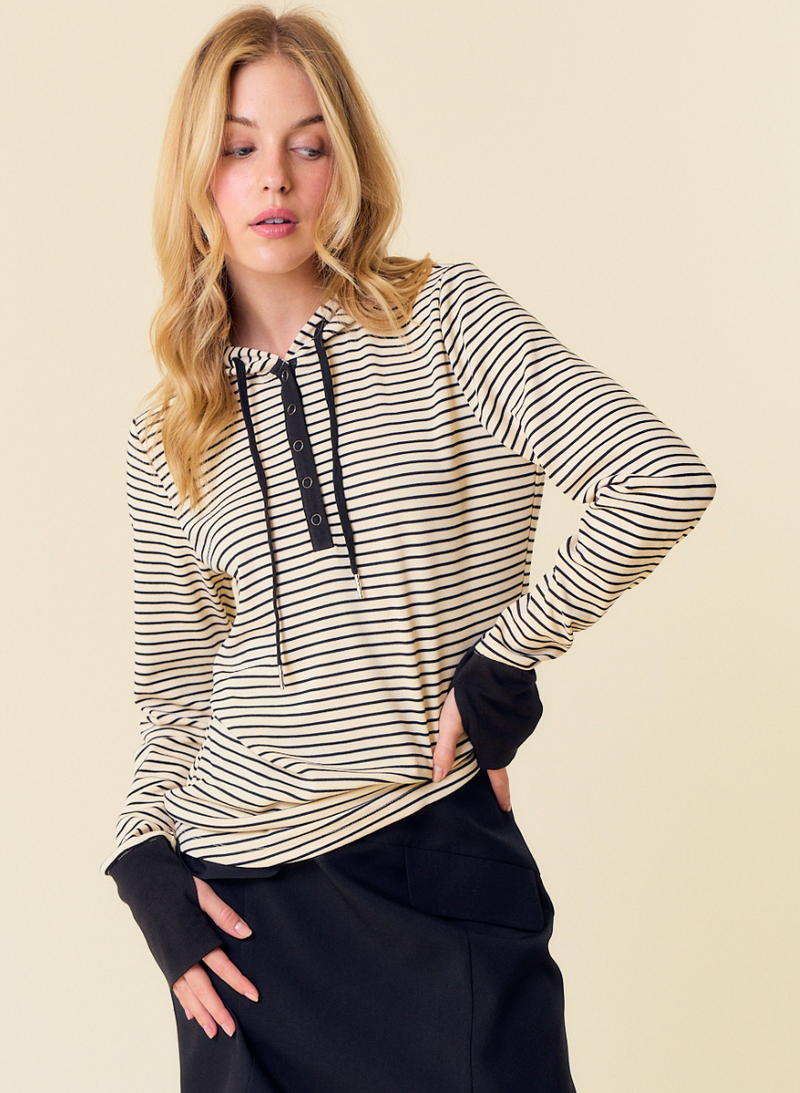 D&R Striped Henley Hoodie