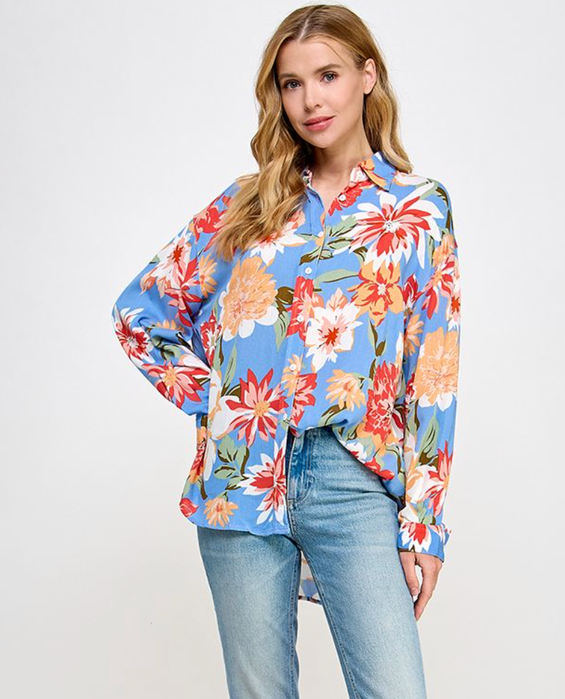 ELI Floral Blouse-Blue