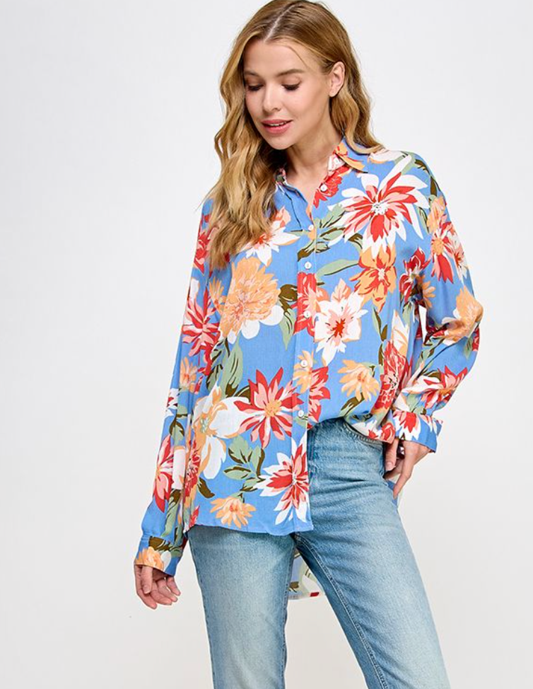 ELI Floral Blouse-Blue