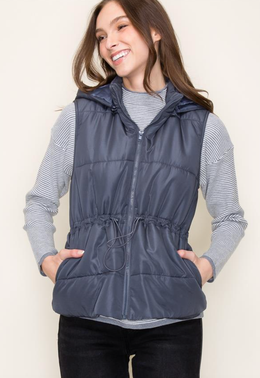 STC Drawstring Waist Vest-Charcoal