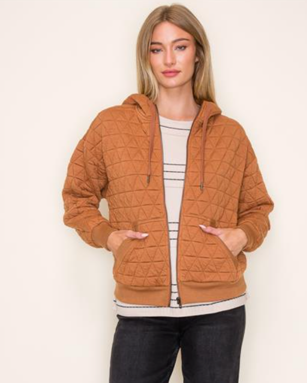 STC Quilted Zip up Hoodie-Toffee